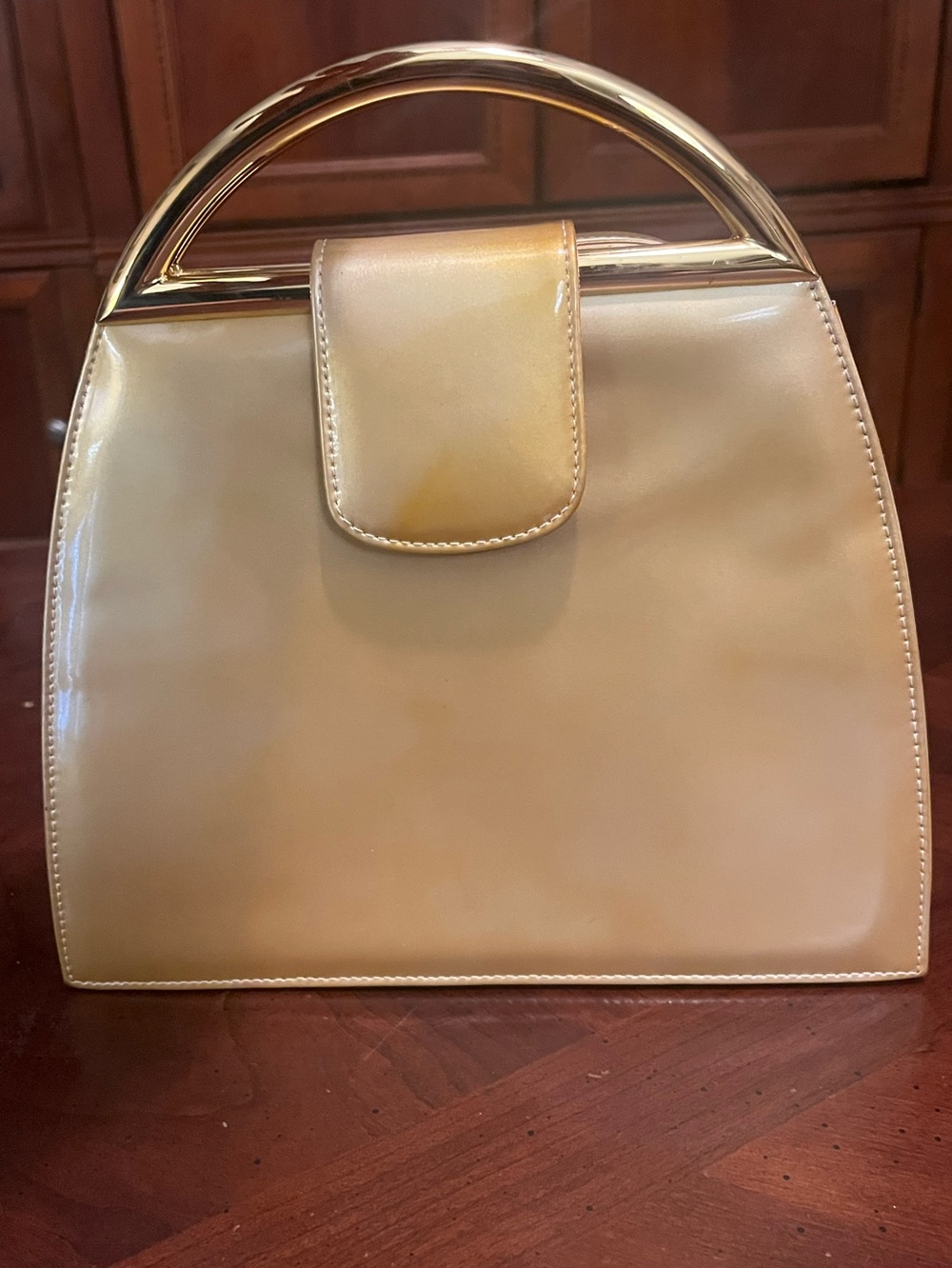 Vintage Stuart Weitzman Russell & Bromley Gold Patent Bag Made in Spain